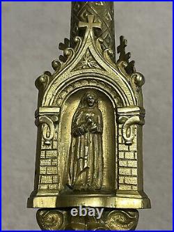 Antique Brass Ornate Church Candle Holder Lamp Religious Figures Detailed 26
