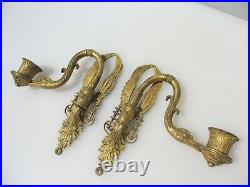 Antique Brass Piano Candle Holder Light Sconces Victorian Old Swan Head French