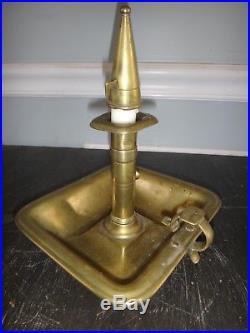 Antique Brass Push Up Chamber Candlestick Witch Hat Snuffer Mid 19th C American