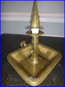 Antique Brass Push Up Chamber Candlestick Witch Hat Snuffer Mid 19th C American