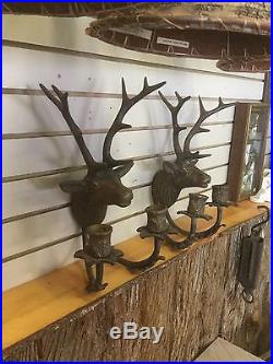 Antique Brass Stag Bavarian Candle Holders