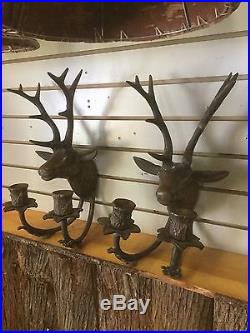 Antique Brass Stag Bavarian Candle Holders