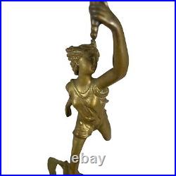 Antique Brass VICTORIAN Female FIGURAL Candle Stick Goddess Running Torch 12