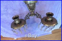 Antique Brass Wall Sconce Eagle double candle holder with hanging vintage crystals