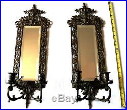Antique Brass Wall Sconces (2) WithCandle Holders, Neoclassical Design, Mirror