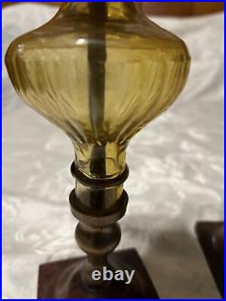 Antique Brass With Gold Glass Candel Holder. One Higher Than The Other