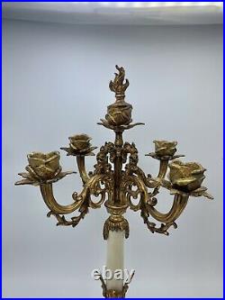 Antique Brass and Marble Candelabras
