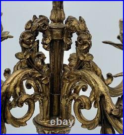 Antique Brass and Marble Candelabras