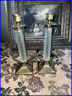 Antique Bronze Pair Candle Holders Mermaids Angels