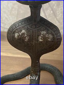 Antique Bronze/brass Pair Of Cobra Candle Holder's