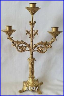Antique Candelabras Candlesticks 3 Arm French Gilt Brass Bronze