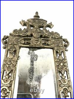Antique Candle Holder 1800s Ornate Wall Mirror Sconce Gilt Bronze Brass Fixture