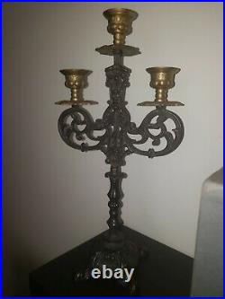 Antique Candle Holder Candelabra bronze metal withbrass