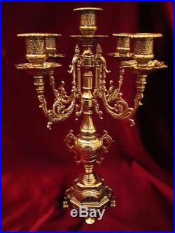 Antique Candle Holders Brass Candle Holder 5 Arms Gold 41cm Solid Candelabrum