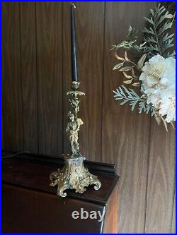Antique Candlestick Brass Candelabra One candle Standing Knight Very Rare