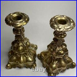 Antique Candlesticks Pressed Brass Art Nouveau 1920s Pair Ornate