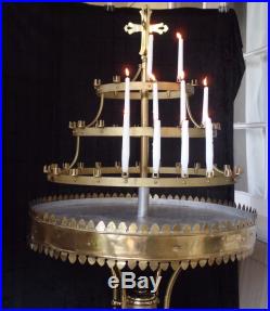 Antique Catholic Prayer 3 Tier Candle Holder Table with Cross Brass/Metal
