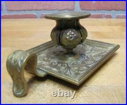 Antique Chamberstick Candlestick Flowers Leaves Brass Bronze Candle Holder