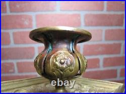Antique Chamberstick Candlestick Flowers Leaves Brass Bronze Candle Holder