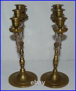 Antique Chinese Set of 2 Candle Holders Brass 5 Candle Candelabra Etched Dragon