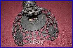 Antique Chinese Temple Prickett Candle Holder WithFloral Designs-Bronze Brass LGE