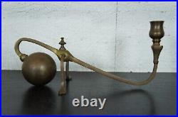 Antique Colonial Brass Cantilevered Piano Mantel Cannonball Candlestick Spain