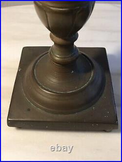 Antique Curved Solid Brass Candlestick Candle Holders Heavy Patina Square Foot