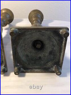Antique Curved Solid Brass Candlestick Candle Holders Heavy Patina Square Foot