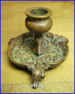Antique Decorative Arts Chamberstick Candlestick Holder Bronze Brass Ornate