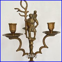 Antique Dutch Brass St. Christopher Christ Child Candelabra Candle Holder RARE