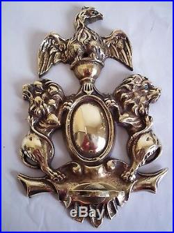 Antique Early 1800's cast brass Lion Eagle Shield walk-about candle sconces WOW
