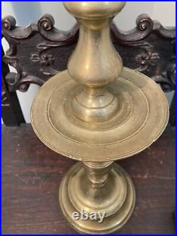 Antique Early Drip Pan Brass Candlestick Holder