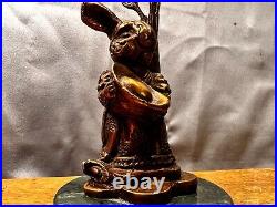 Antique Easter Bunny Candle Holder Bronze/Brass Marble Base Vintage Rabbit