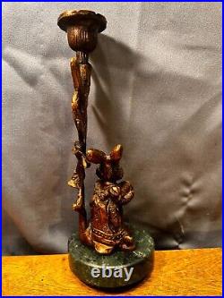 Antique Easter Bunny Candle Holder Bronze/Brass Marble Base Vintage Rabbit