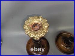 Antique English Oak OPEN Barley Twist Candlesticks Candle Holder Brass (EU)