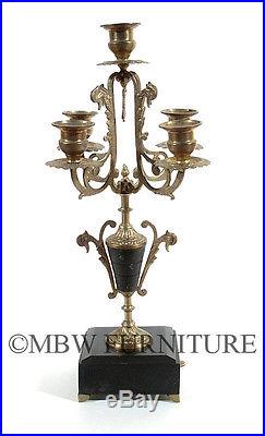 Antique English Stone Marble Brass French Style 5 Light Candelabra c1910 p80a