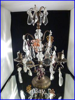 Antique FRENCH Bronze or Brass & Crystal FRUIT CANDELABRA Candle Holder lamp