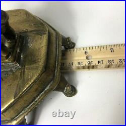 Antique Figural Bull & Lotus Brass Candlestick Candle Holder 9 Tall