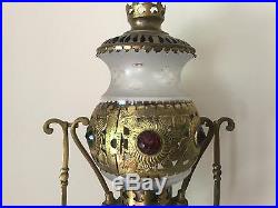 Antique French 1800's Brass Jeweled Railroad Train Lantern Lamp Candle Holder