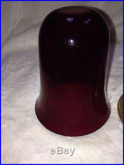 Antique French 1890's Red Glass Brass Altar Sanctuary Candle Holder 8 tall