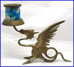 Antique French A Pair of Longwy Brass Griffin Candlesticks