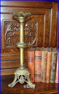 Antique French Brass Altar Candlestick Large Church Candle Holder