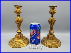 Antique French Brass Bronze Gilt Floral Candle Holders
