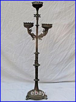 Antique French Brass Candle Stand Fine Quality 38 tall