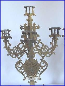 Antique French Brass Candlelabra's 5 Arm with Gargoyles