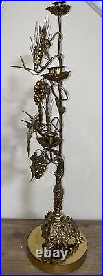 Antique French Gilt Church Candleabra 28 Tall Flower Wheat Grapes