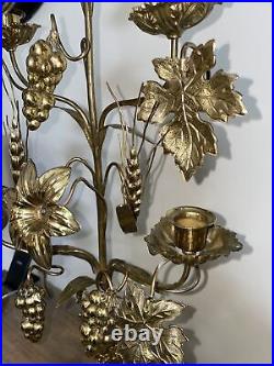 Antique French Gilt Church Candleabra 28 Tall Flower Wheat Grapes
