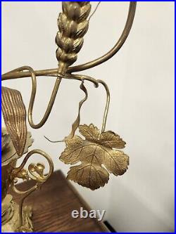Antique French Gilt Church Candleabra 32 Tall Flower Wheat Grapes Tole Gold