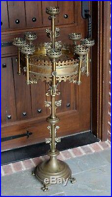 Antique French LARGE Brass Gothic Church Paschal Altar Candelabra Candle Holder