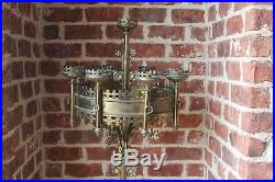 Antique French LARGE Brass Gothic Church Paschal Altar Candelabra Candle Holder